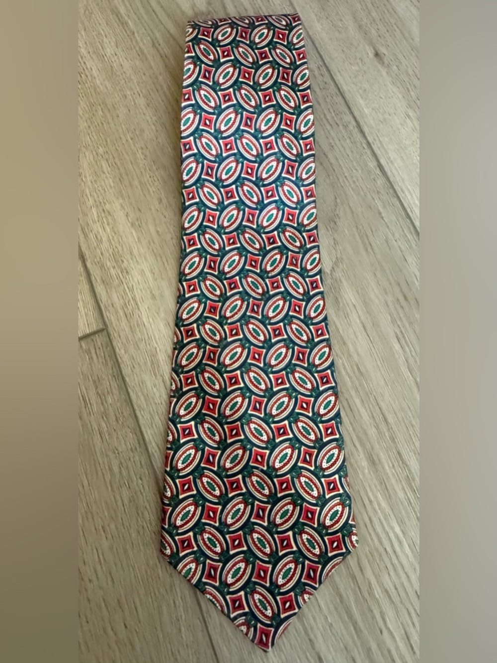 Men’s Green, Red, and Navy Patterned Tie